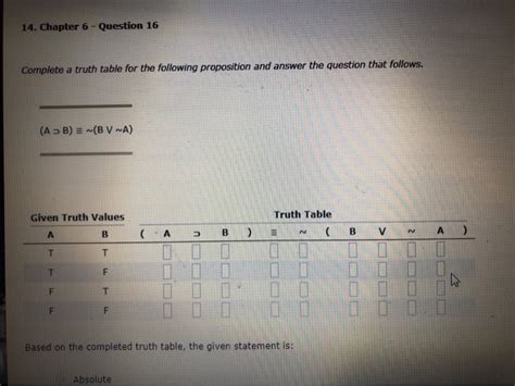 Solved 14 Chapter 6 Question 16 Complete A Truth Table