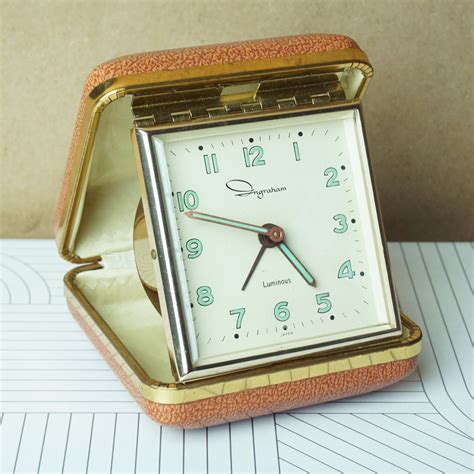 Vintage Ingraham Gold Tone Luminous Travel Alarm Clock Made In Japan