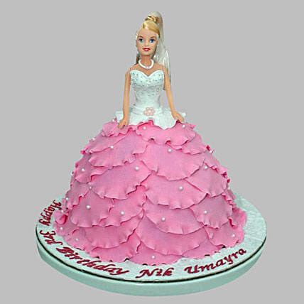 The year my daughter turned 6 she was really into barbies. White N Pink Barbie Cake 2kg | Gift Barbie Queen Birthday cake 2kg - Ferns N Petals