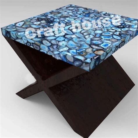 Blue Marble Top Coffee Table Agate Precious Stone Inlay Etsy