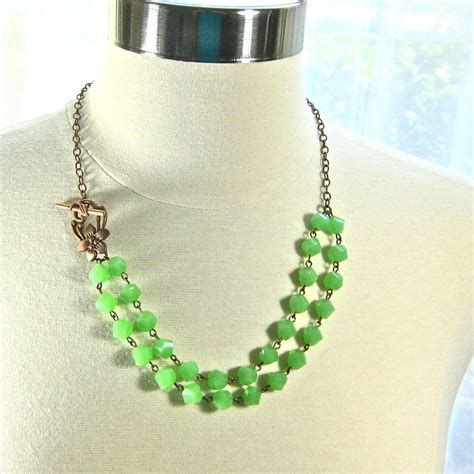 Mint Green And Brass Necklace Light Green Beads And Brass Etsy