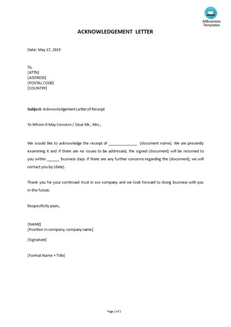 Letter Of Acknowledgement Of Claim Business Letter Riset
