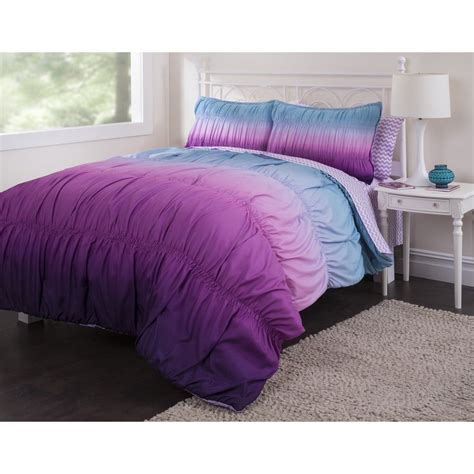 Latitude Ombre Ruched Comforter Set Twin Xl Blue