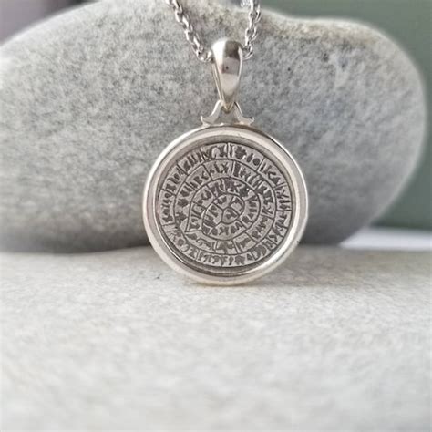 Sterling Silver Phaistos Disc Pendant Necklace Ancient Etsy
