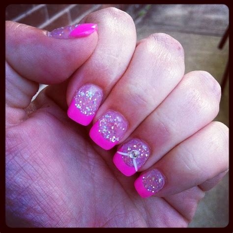 New Design I Wanted To Try And I Love It Hot Pink And Glitter French Manicure Style Faded
