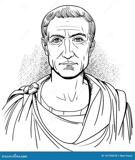 Gaius Julius Caesar Portrait In Line Art Illustration Vector Stock