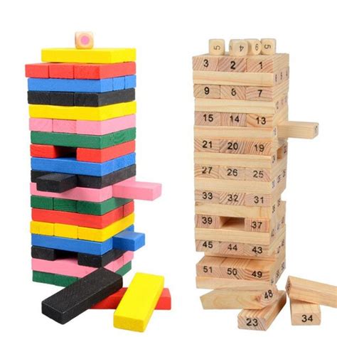48pcs Wooden Donimo Blocks Toy Layers Piles Stacked High Pumping Bricks