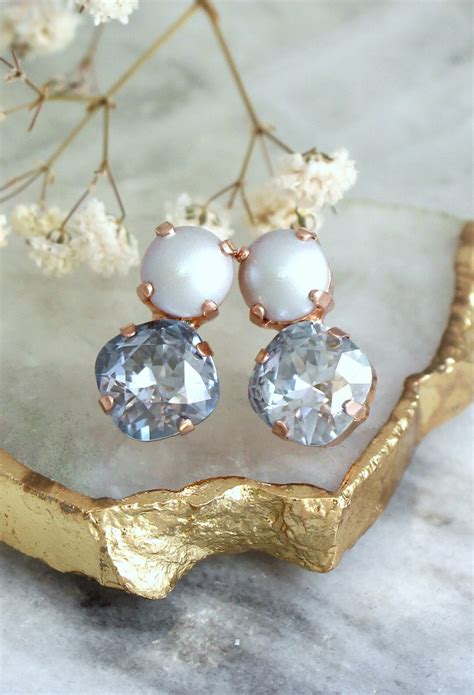Dusty Blue Earrings Bridal Dusty Blue Earrings Pearl Stud Earrings