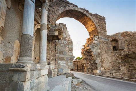 Vespasian Gate To The Ancient City Of Side Turkey Stock Photo Image