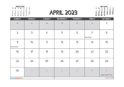 2023 Calendar Template April Printable Word Searches