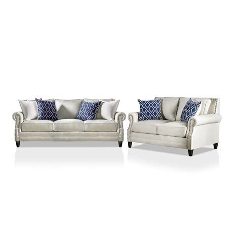 Furniture Of America Hanson Fabric Nailhead Trim 2 Piece Sofa Set In