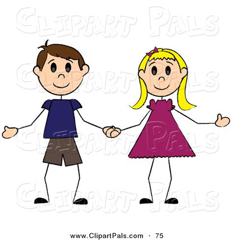 Pal Clipart Of A Caucasian Stick Boy And Girl Holding Hands By Pams