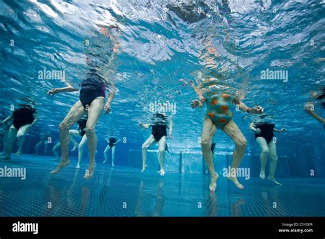 In The Vichy Swimming Pool A Water Aerobics Session For Senior Stock