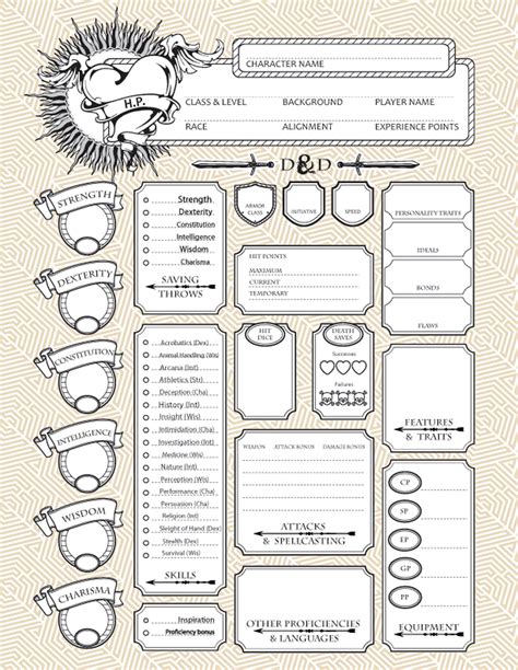 Dnd Pdf Downloadable Character Sheets Dungeons And Dragons 5e Etsy
