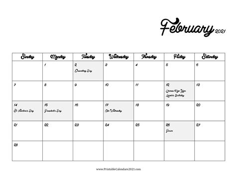 65 Free February 2021 Calendar Printable With Holidays 7 Calendar