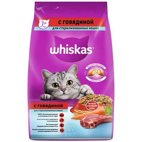 Корм сухой для кошек Whiskas 19кг подушечки с говядиной