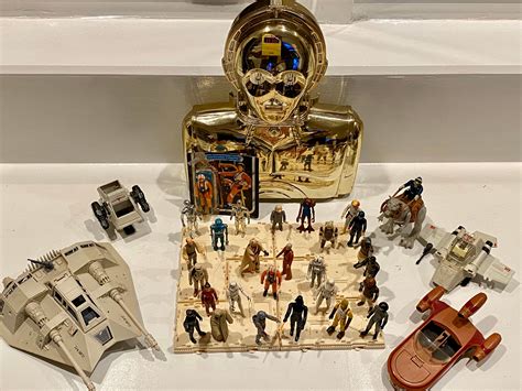 Set Of Vintage Star Wars Action Figures Vehicles From 70s And 80s With C3po Carrier