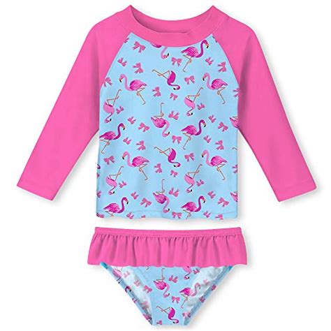 Unifaco Little Girls Rash Guard Flamingo Printed 2 Piece Swimsuit Set