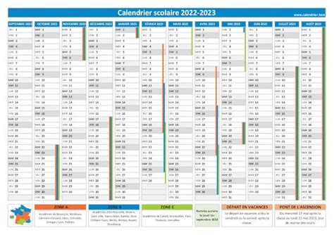 Calendrier Scolaire 2022 2023 Imprimable