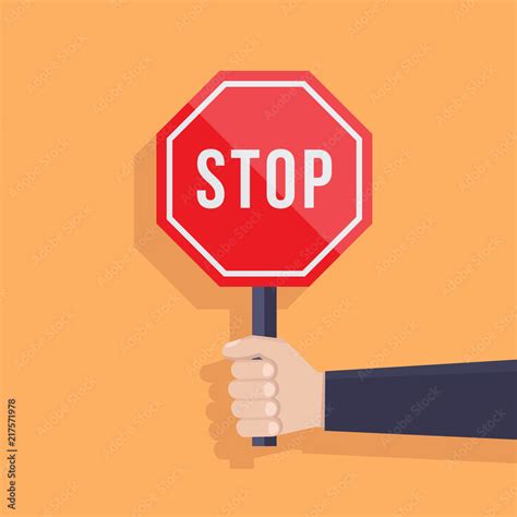 Stop Sign Illustration Flat Hand Hold Stop Sign Flat Design Vector