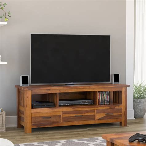 Jeddito Mission Rustic Solid Wood Tv Stand Media Console With 3 Drawer
