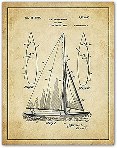 Vintage Sail Boat Lithograph Art Black On Sepia Printed On