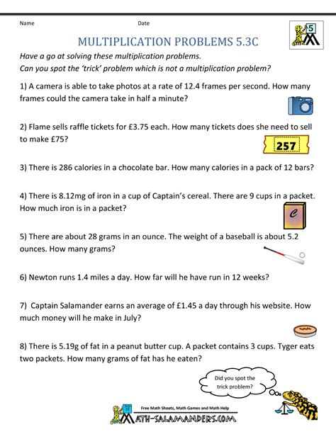 Multiplication Problems Printable 5th Grade Multiplication Practice