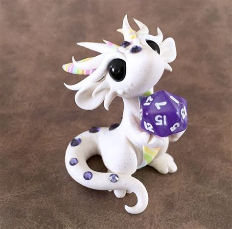 White Pastel Rainbow Dice Dragon By Dragonsandbeasties Polymer Clay