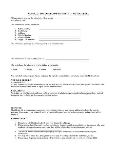 Chastity Contract 2020 2021 Fill And Sign Printable Template Online