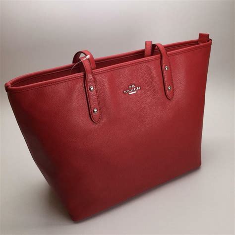 Coach City Zip Tote In Red Pebbled Leather Nwt Womens Bags And Handbags