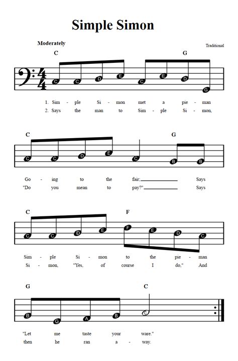 Simple Simon Beginner Bass Clef Sheet Music With Chords