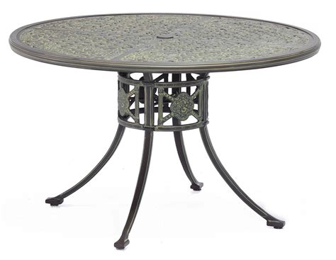 Wilson & fisher 14 orange metal drum garden table. Luxor metal outdoor round dining table, from Brights of Nettlebed