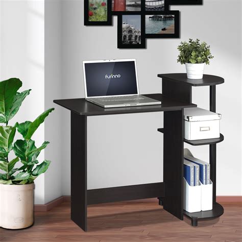 Furinno Compact Computer Desk With Shelves Espressoblack 11181exbk