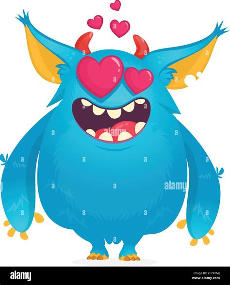 Cartoon Violet Cool Monster In Love St Valentines Vector Illustration Of Loving Monster Stock