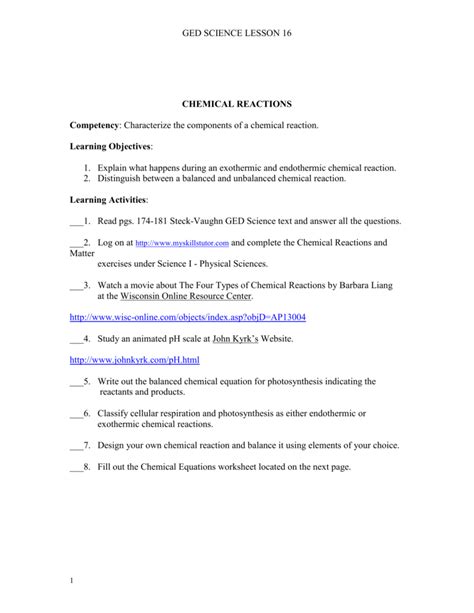 Terms in this set (5). Classification Of Chemical Reactions Worksheet : Balancing ...