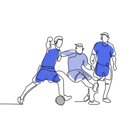 Continuous Line Drawing Of Running Soccer Football Players Footballers