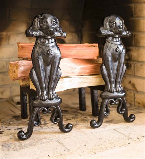 Cast Iron Fireplace Dog Andirons Set Of 2 Plow And Hearth