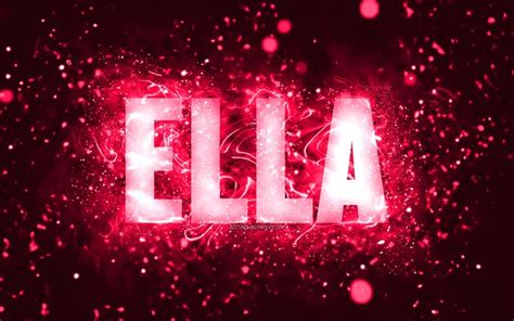 Download Wallpapers Happy Birthday Ella 4k Pink Neon Lights Ella