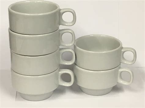 24 Stackable White Porcelain Coffee Cups Mugs Tea Chocolate Latte