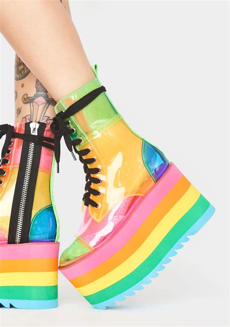 Current Mood Rainbow Colorblock Pvc Platform Boots Dolls Kill