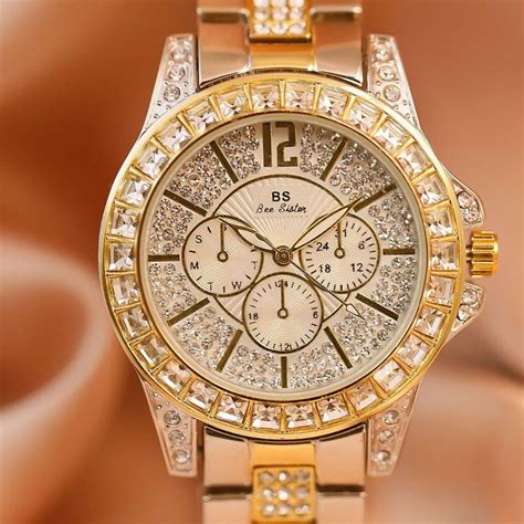 fashion luxury brand quartz women watches rhinestone casual dress watches gold silver ladies