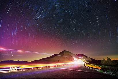 Stars Night Exposure Sky Road Landscape Hill