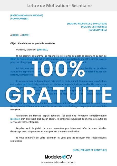 Lettre De Motivation Pour Secrétaire Exemple Gratuit