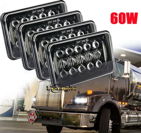 4pc 4x6 Led Projector Headlights For Kenworth Freightliner Fld120