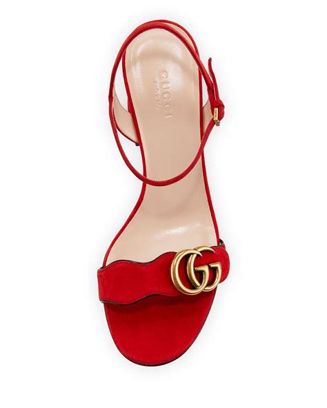Lyst Gucci Marmont Suede Block Heel Sandal In Red