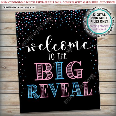 welcome to the big reveal sign gender reveal party sign printable 8x10 16x20 gender reveal