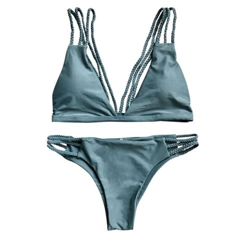 New Women Solid Swimwear Women Braid E Bikini Set Bandage Push Up