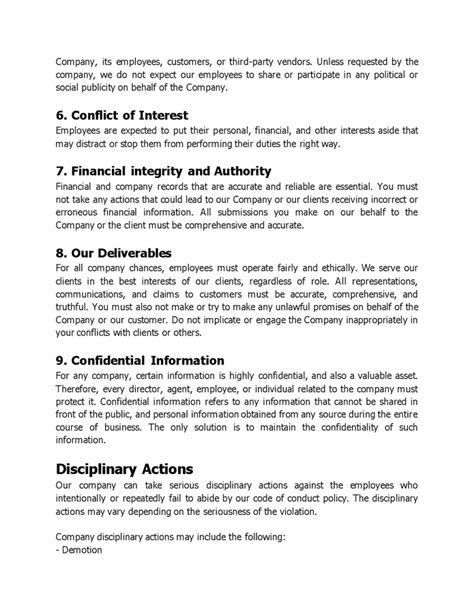 Employee Code Of Conduct Policy In Word And Pdf Formats Page 4 Of 5