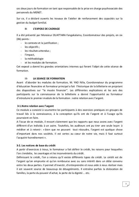 Rapport Final De Latelier De Formation En éducation Financière De La