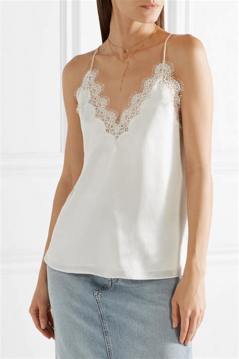 Womens Everly Lace Trimmed Silk Charmeuse Camisole White Cami Nyc Tops